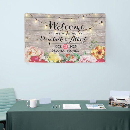 Banner Flowers String Lights Rustic Wood (Beurs)