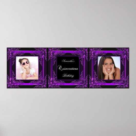 Banner Foto Quinceanera Party Paars Black Poster (Voorkant)