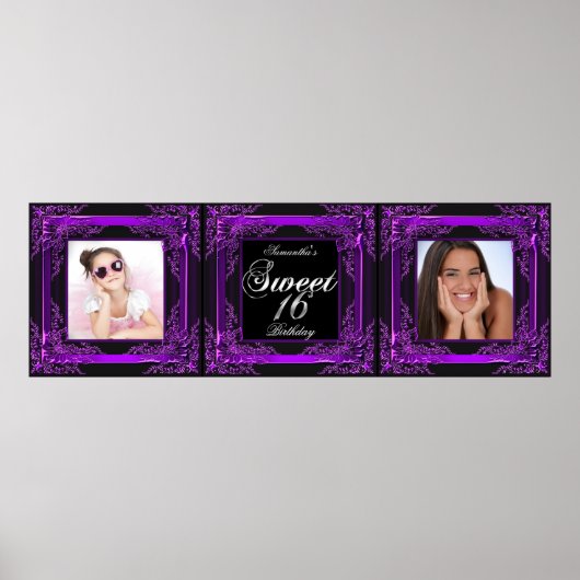 Banner Foto Sweet 16 Feest Paars Zwart Poster (Voorkant)