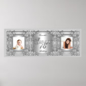 Banner Foto Sweet 16 Party Silver Floral Poster (Voorkant)
