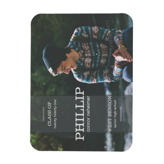 Banner Gray Foto Afstuderen Aankondiging Magneet (Verticaal)