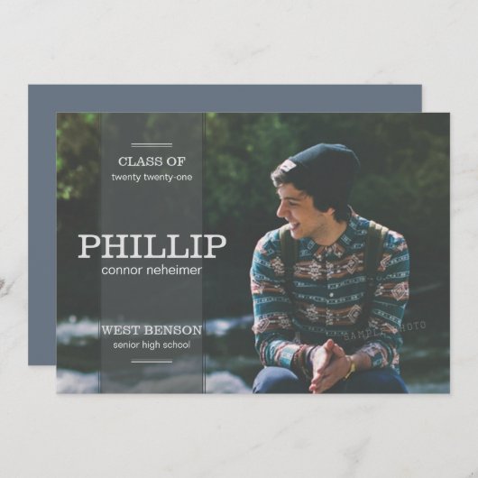 Banner Grey Photo Afstuderen Invitation Kaart (Voorkant / Achterkant)