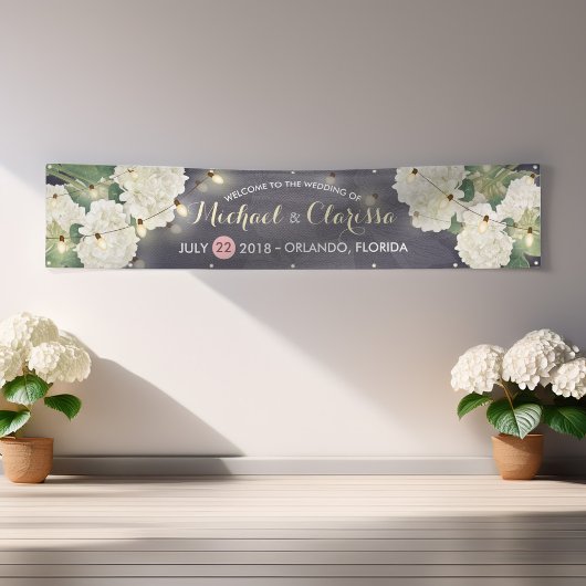 Banner Hydrangea Flowers String Light Blue