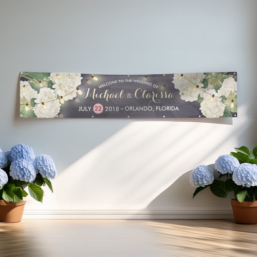Banner Hydrangea Flowers String Light Blue