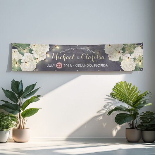 Banner Hydrangea Flowers String Light Blue