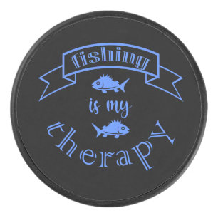 Banner lint quote Vissen is mijn therapie Hockey Puck