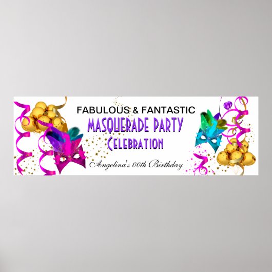 Banner MASQUERADE Verjaardagsfeestje Multi Kleur Poster (Voorkant)