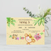 Banner Meisje Aap Draaien 5 Verjaardagsfeestje Kaart (Staand voorkant)