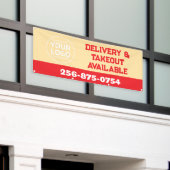 Banner met aangepaste tekst voor afhaalbezorging (Buitenkant Gebouw)