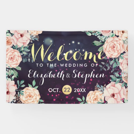 Banner Modern Floral Paarse Sparkle Lights (Horizontaal)