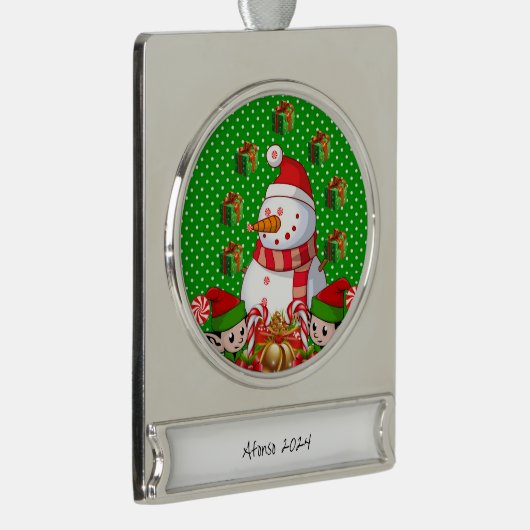 Banner Ornament Elf Snowman Verzilverd Banner Ornament (Rechts)