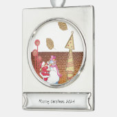 Banner Ornament Sneeuwman Santa Verzilverd Banner Ornament (Links)