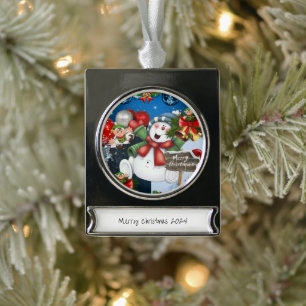 Banner Ornament Sneeuwman Verzilverd Banner Ornament