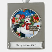 Banner Ornament Sneeuwman Verzilverd Banner Ornament (Voorkant)