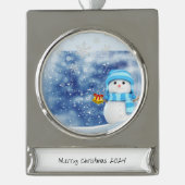 Banner Ornament Sneeuwman Verzilverd Banner Ornament (Voorkant)