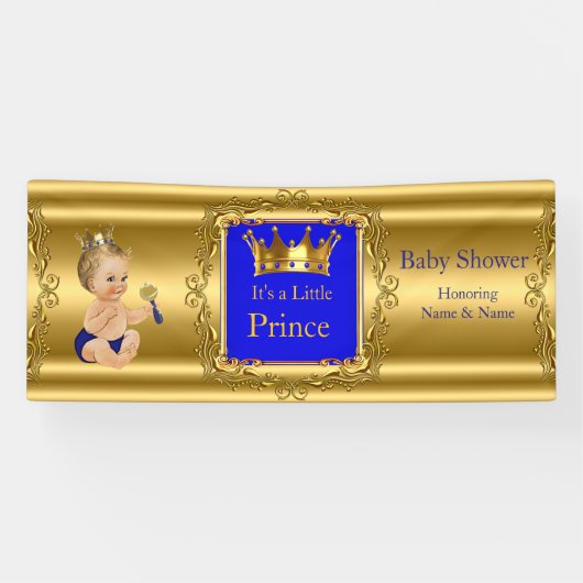 Banner Prince Baby shower Blauw Goud Blonde Boy (Horizontaal)
