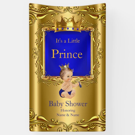Banner Prince Baby shower Blauw Goud Brunette 2 (Verticaal)