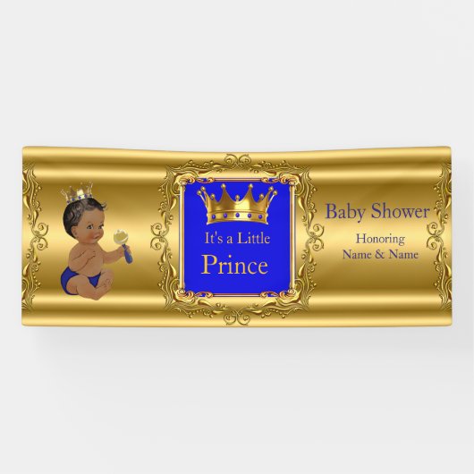 Banner Prince Baby shower Blauw Goud Etnisch (Horizontaal)
