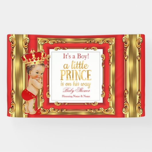 Banner Prince Baby shower Regal Red Gold Brunette (Horizontaal)