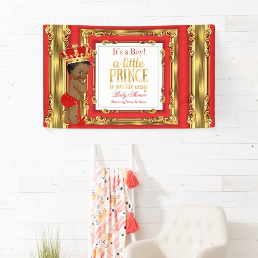 Banner Prince Baby shower Regal Rood Goud Etnisch (Insitu)