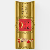 Banner Prince Baby shower Rood Goud Brunette Boy (Verticaal)
