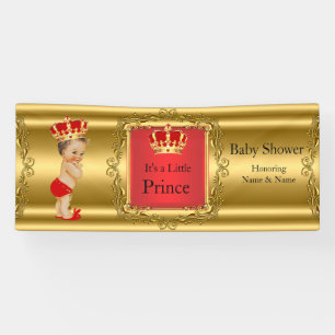 Banner Prince Baby shower Rood Goud Brunette Boy