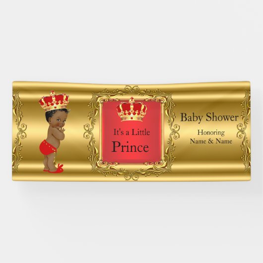 Banner Prince Baby shower Rood Goud Etnisch (Horizontaal)