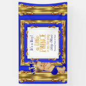 Banner Prince Baby shower Royal Blue Gold Brunette (Verticaal)