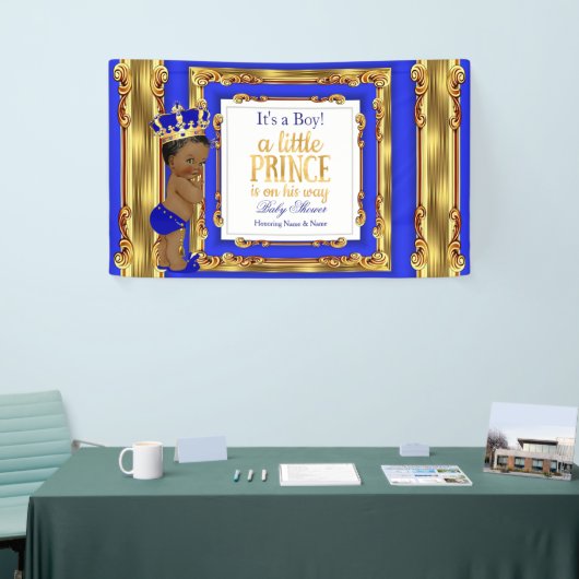 Banner Prince Baby shower Royal Blue Gold Etnisch (Beurs)