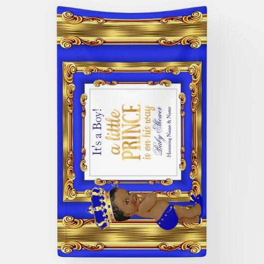 Banner Prince Baby shower Royal Blue Gold Etnisch (Verticaal)