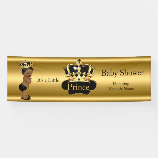 Banner Prince Baby shower Zwart Goud Etnisch (Horizontaal)