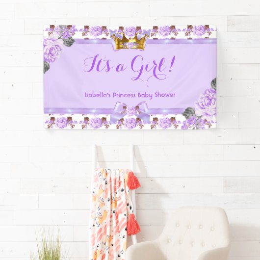 Banner Princess Baby shower Paarse Rozen Bloemen (Insitu)