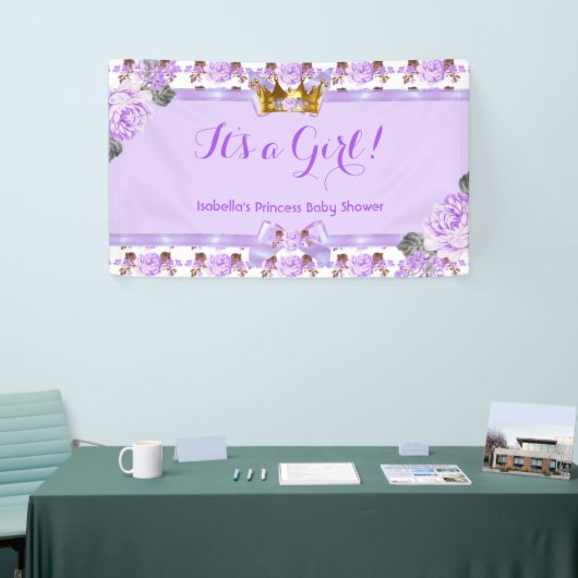 Banner Princess Baby shower Paarse Rozen Bloemen (Beurs)