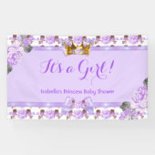 Banner Princess Baby shower Paarse Rozen Bloemen (Horizontaal)