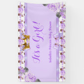 Banner Princess Baby shower Paarse Rozen Bloemen (Verticaal)