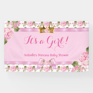 Banner Princess Baby shower Pink Roses Gold Crown