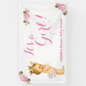 Banner Princess Baby shower Roze Bloemen Blond (Verticaal)