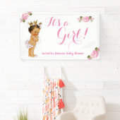 Banner Princess Baby shower Roze Bloemen Brunette (Insitu)