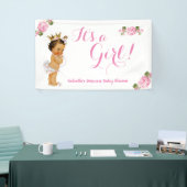Banner Princess Baby shower Roze Bloemen Brunette (Beurs)