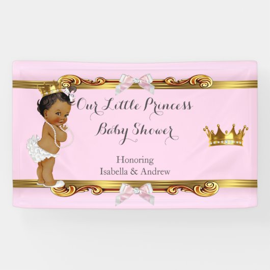 Banner Princess Baby shower Roze Wit Goud (Horizontaal)