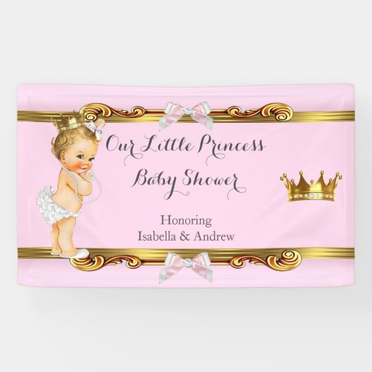 Banner Princess Baby shower Roze Wit Goud Blond (Horizontaal)