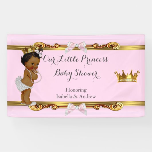 Banner Princess Baby shower Roze Wit Goud Etnisch (Horizontaal)