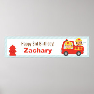 Banner Red Fire Fighter Boy Birthday Party Poster
