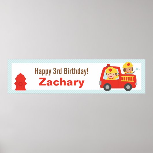 Banner Red Fire Fighter Boy Birthday Party Poster (Voorkant)