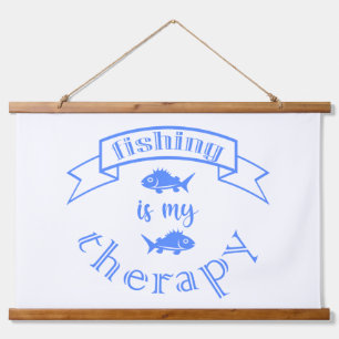 Banner ribbon quote Vissen is mijn therapie Hangend Wandkleed