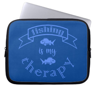Banner ribbon quote Vissen is mijn therapie Laptop Sleeve