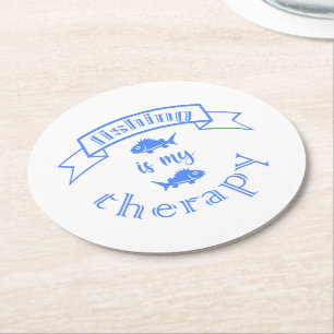 Banner ribbon quote Vissen is mijn therapie Ronde Kartonnen Onderzetter