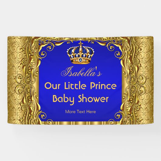 Banner Royal Prince Baby shower Blauw Gouden Kroon (Horizontaal)