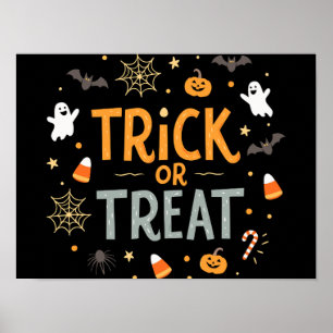Banner snoep of een poets op Halloween-dag Poster