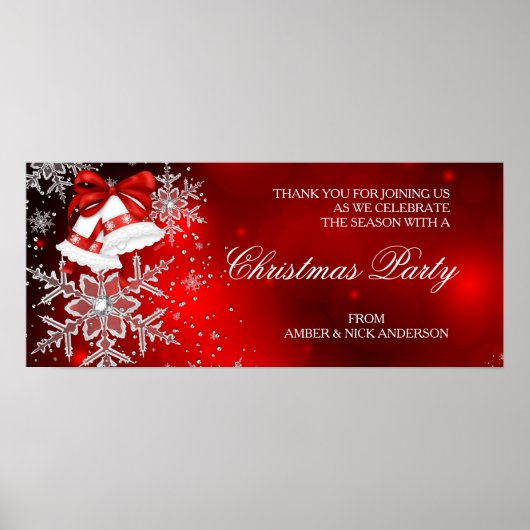Banner Sparkle Snowflake Red Kerstparty Poster (Voorkant)